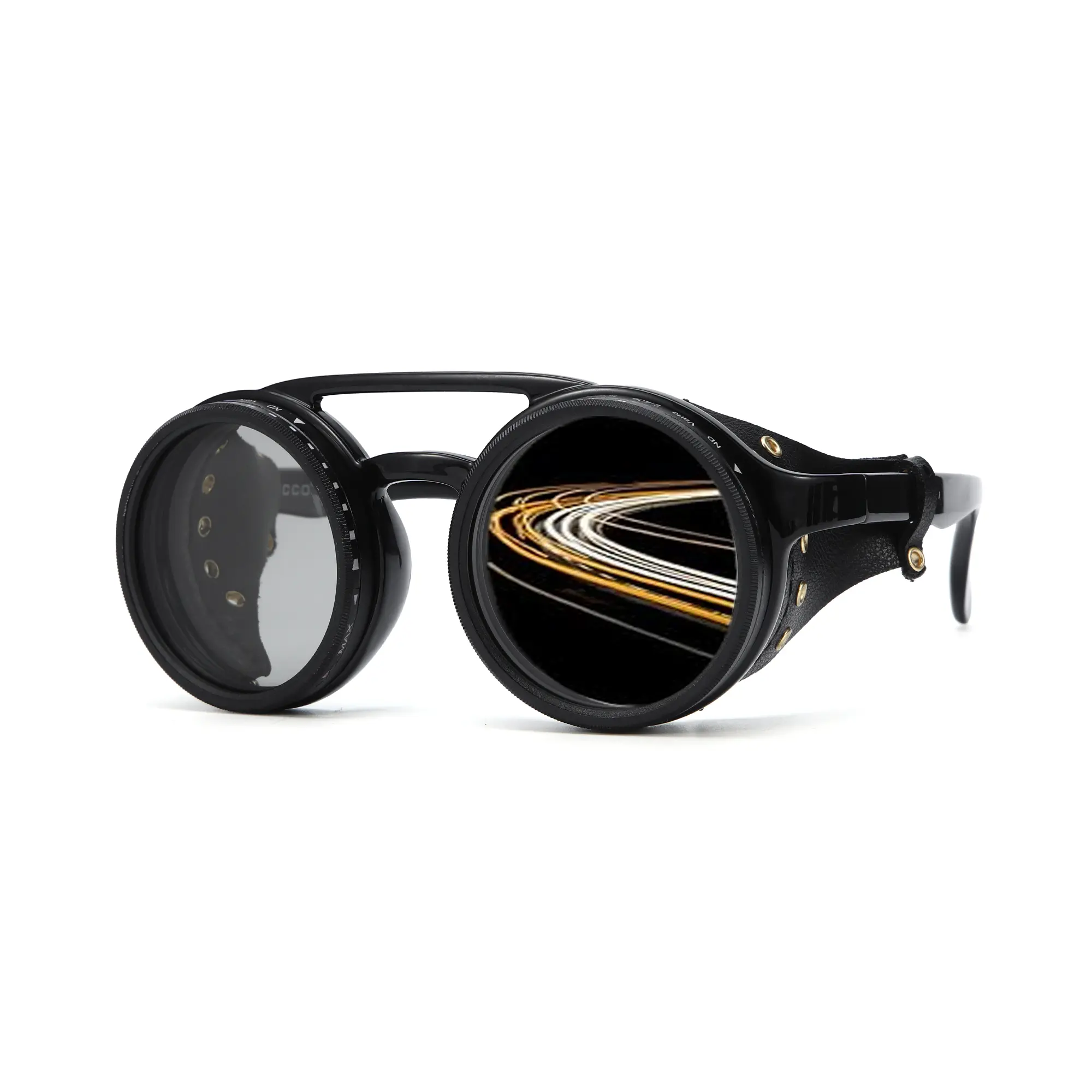 OUANGANC Adjustable Polarized Round Frame Full Rim Sunglasses - 9-Gear Adjustable Tint ND Filter, Side Shields, Glacier Glasses, Eyewear Fashion, Alternative Style Black Men's Sunglasses, Round Frame Glasses