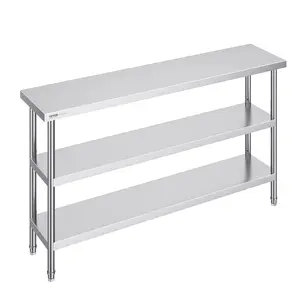 VEVOR Stainless Steel Food Prep Table, 14x60x34 In Heavy-Duty Commercial Kitchen Worktable, with 2 Adjustable Undershelves, Metal Worktable for Kitchen, Home Use