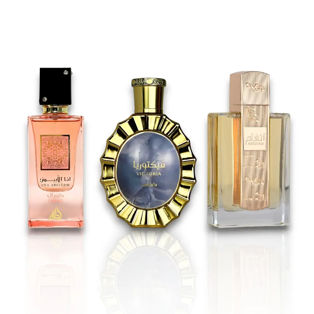 Lattafa Bundle | Angham +Ana Abiyedh Coral + Victoria | Women's Fragrance | 100 ML - 3.4 OZ | Eau De Parfum | Watermelon - Peach & Orange