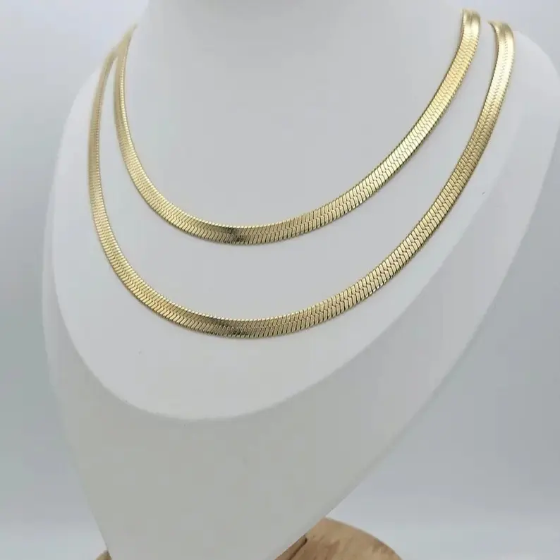 Gold Herringbone Necklace, 5mm Thick Herringbone Necklace, 14k Gold Over Stainless Steel, Waterproof, No Fade Necklace, Unisex Necklace