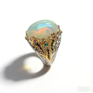 Crystal Opal Natural Gemstone S925 Sterling Silver Adjustable Ring