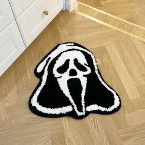 Scream Ghost Pattern Floor Mat – Non-Slip Absorbent Rug for Bathroom, Bedroom, Living Room – Soft Plush Decorative Mat with Spooky Horror Design