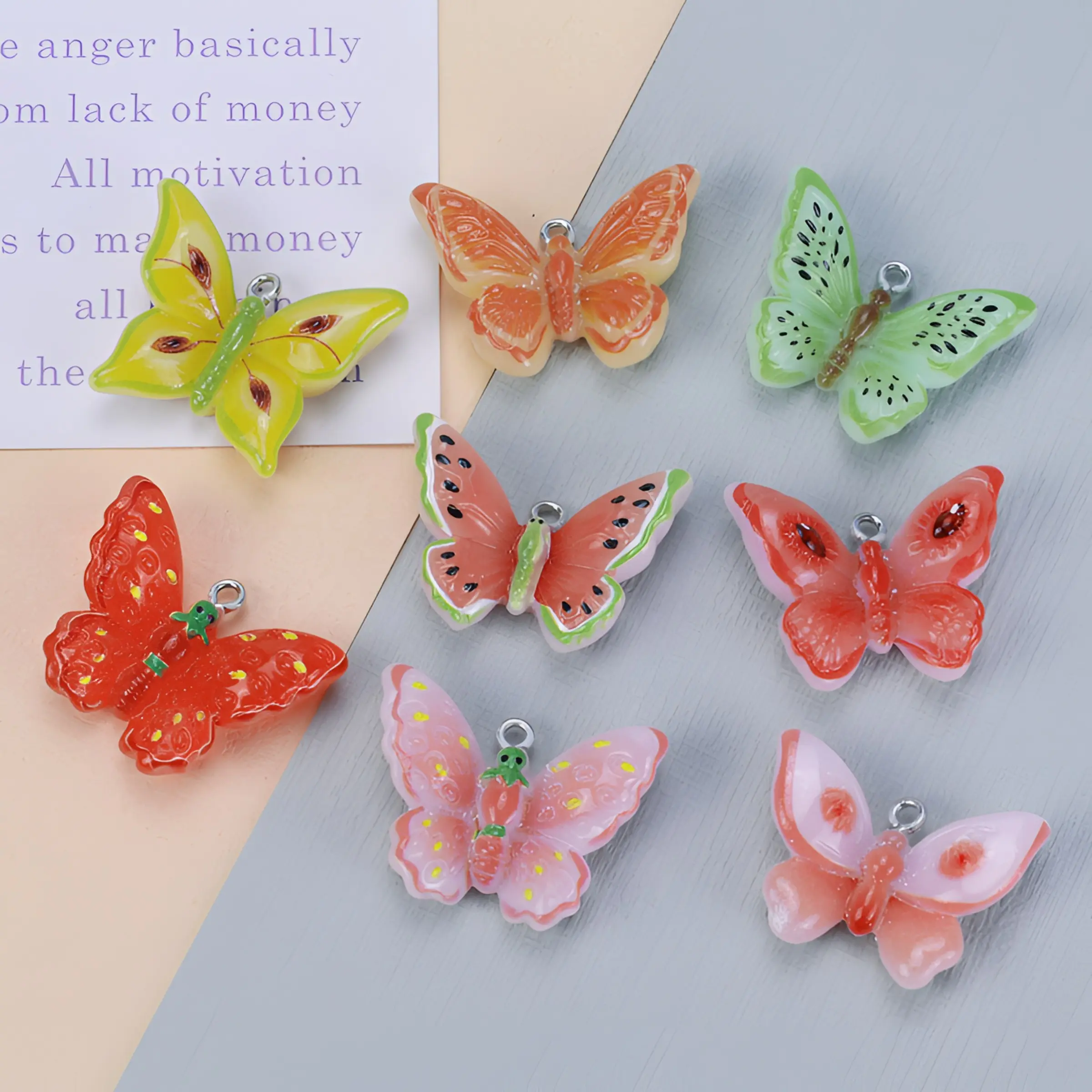 Cute Fruit Butterfly Pendant, Resin Strawberry Watermelon Bug Charm, DIY Jewelry Making, Bracelets, Necklaces, Earrings, Keychains