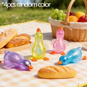 4pcs Random Color Shiny Duck Toys, Soft Mud Duck Plush, Slow Rising Octopus, Crystal Duck Stress Relief, Office Anxiety Relief Toy