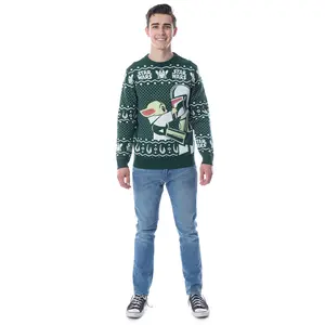 Disney Star Wars Mens' The Mandalorian Grogu Goodbye Holiday Knit Ugly Christmas Sweater