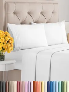 CGK Unlimited Queen Size 4 Piece Sheet Set - Comfy Breathable & Cooling Sheets - Hotel Luxury Bed Sheets for Women & Men - White Oeko-Tex Bed Sheet Set