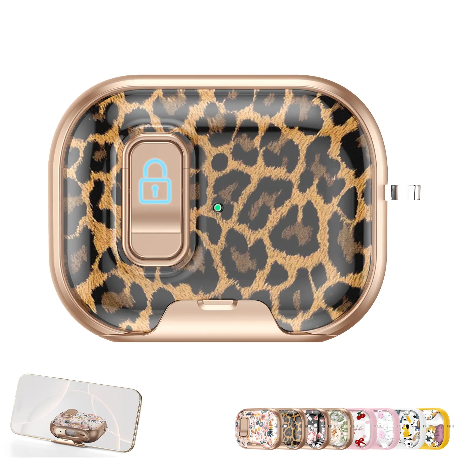 Shockproof Durable Protection Headphone Case for AirPods 4/Pro3/2/1, PC+TPU Cover with Safety Lock, Phone Stand Function, Leopard Print & Other Cute Designs, Keychain