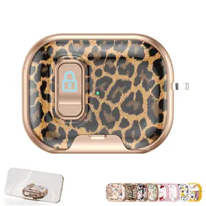 For Airpods 4 Pro3/2/1 Case with Safety Lock & Phone Stand Function, Leopard Flower Bow Puppy Cat Daisy Design Anti-Drop Shockproof Protective Hard Protetive Case for AirPod Cover with Keychain