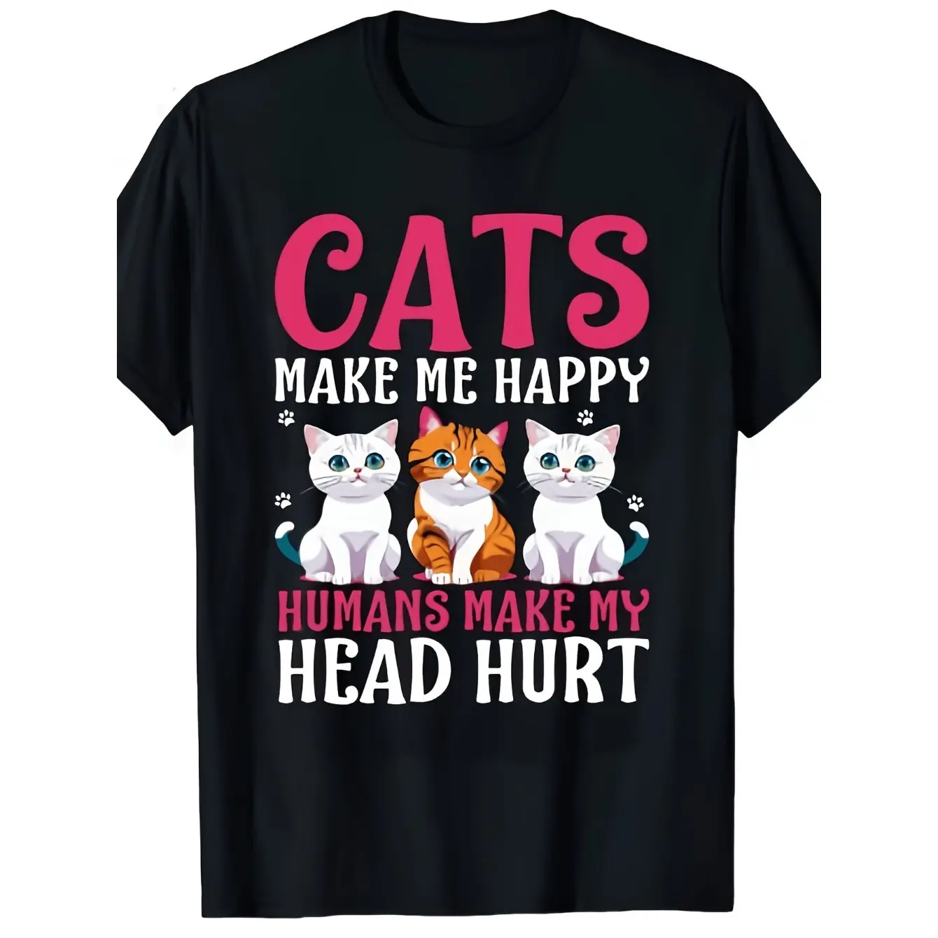 Women's Funny Cat Cartoon Style Animal Tee - Shortleeve Crewneck T-Shirt, Soft Fabric Regular Fit Customizable All-Season Casual Women's Clothes Top, Shortsleeve