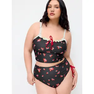 Cider High Stretch Fruit Graphic Square Neck Tankini & Bikini Set Curve & Plus SwimWeek
