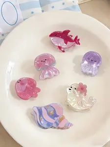 6pcs Cute Ocean Animal Hair Clips, Sweet Sea Lion Jellyfish Whale Fish Conch Side Bangs Hair Accessories, Summer Beach Vacation Use, Hair Clip Set, Octopus Clips, Hair Claws Set, Tropical Hair Accessories, Hair Decor, Super Cute Clips