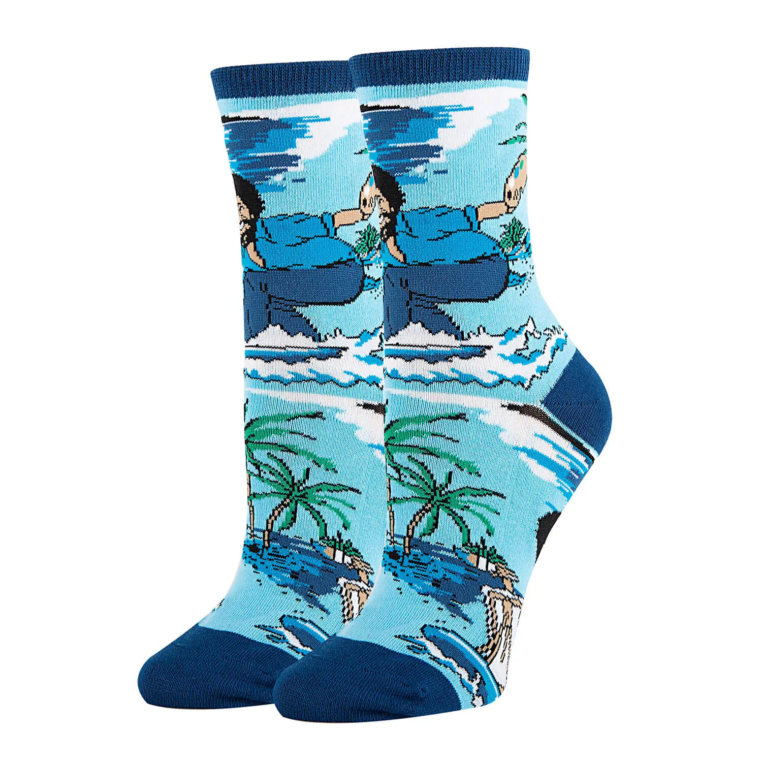 Women's Funny Novelty Crew Socks, Size 5-10, Bob Ross Wave