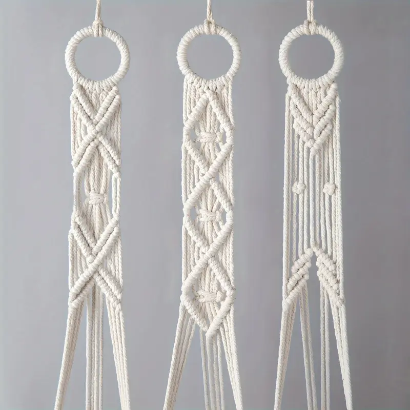 3-Pack Boho Macramé Plant Hangers, 39in Thick Lightweight Rope Holders, Indoor-Outdoor Hanging Baskets for Home Decor Accessories (3 Pcs 39in White Thick Rope Hanging Planters & Baskets)
