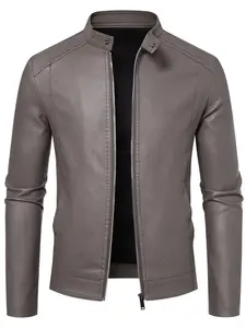 Men's Premium Faux Leather Jacket, Slim Fit Stand Collar Coat with Smooth Zipper & Precision Stitching, Business Casual Wear