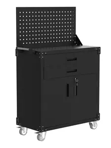 GARVEE Rolling Tool Chest Workbench 31.5", Heavy-Duty Metal Cabinet with Pegboard & 2 Drawers – GARVEE Mobile Storage w/ Adjustable Shelf, Black