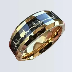 1pc Men's Fashion Heartbeat Pattern Carbon Fiber Stainless Steel Ring for Men Daily Use Jewelry Accessories, Gifts for Friends and Relatives