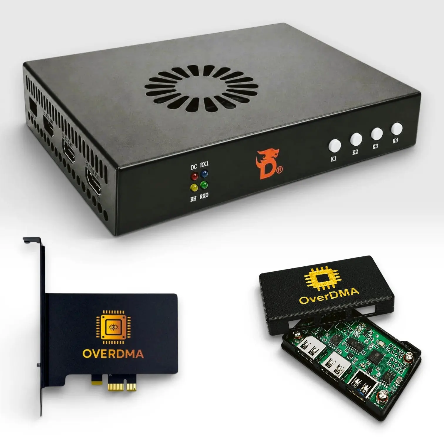 OverDMA 4K Pro DMA Bundle – DC500 Fuser + MAKCU + PCIe Card