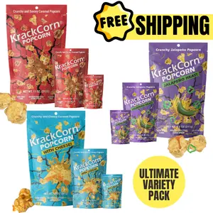 KrackCorn Popcorn 9 Bag ULTIMATE VARIETY Pack! Family Popcorn Unlike Anything You Have Tried Before! Perfect for Any Activity! Tasty Sweet, Savory and Spicy Popcorn. Gluten Free Snacks.