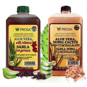 (Combo Pack) PROSA Aloe Vera, Nopal Cactus, and Cuachalalate + PROSA Hibiscus  Sabila Herbal Supplement – 33.8 fl oz (1.05 qt / 1L) – with Vitamin C for Digestive & Immune Support