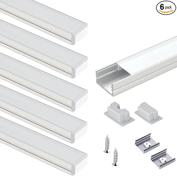 6-Pack Surface Mounted U-Shape LED Aluminum Channel with Smoke Cover,11.8in/300mm Easy-Cut LED Strip Light Diffuser for Closet, Bedroom, Living Room Home Lighting