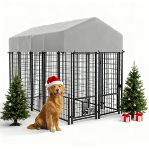 Warcat Large Outdoor Dog Kennel, Heavy Duty Welded Wire Steel Dog Playpen Fence with Secure Lock/UV-Resistant Waterproof Roof Cover/Rotaing Feeder Bowls February Faves