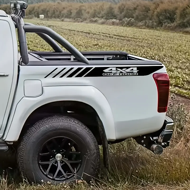 1SET Hardcore Off-Road Logo Sticker, Truck Decals, Decals for Trucks, Truck Car Decal, Truck Stickers, Stick on pickup truck beds or outdoor off-road backpacks, this black-white 4X4 OFF ROAD + diagonal stripe decor, hardcore off-road pickup owners