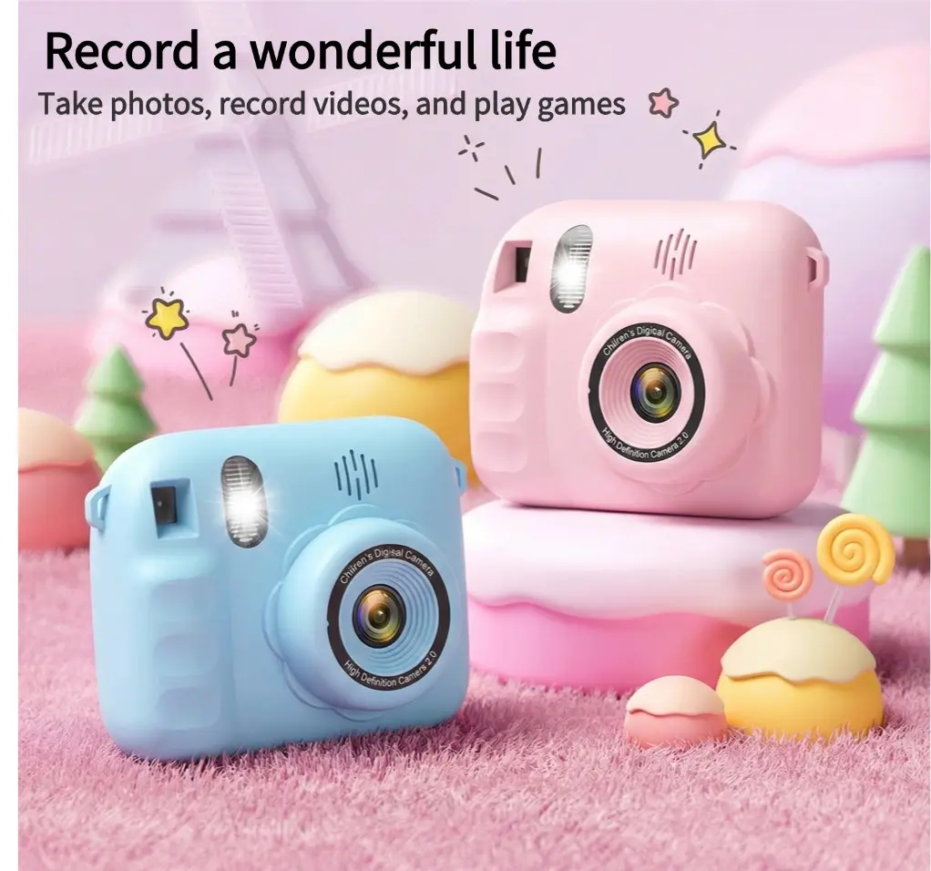 Kids' Handheld Battery Powered Digital Point & Shoot Camera - Beginner Digital Camera, Instant, 2/5/10-Second Timer Shooting, Music Playback, USB-Chargeable, 600mAh Battery, Shockproof, Scratch-Resistant, 5 Stylish Games, Father's Day Gift