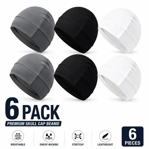 1/3/6 Pack Unisex Skull Cap Beanie - Soft Stretch Breathable Hair Protection Hat for Dreadlocks & Braids, Lightweight for Sports, Helmet Liner & Daily Streetwear