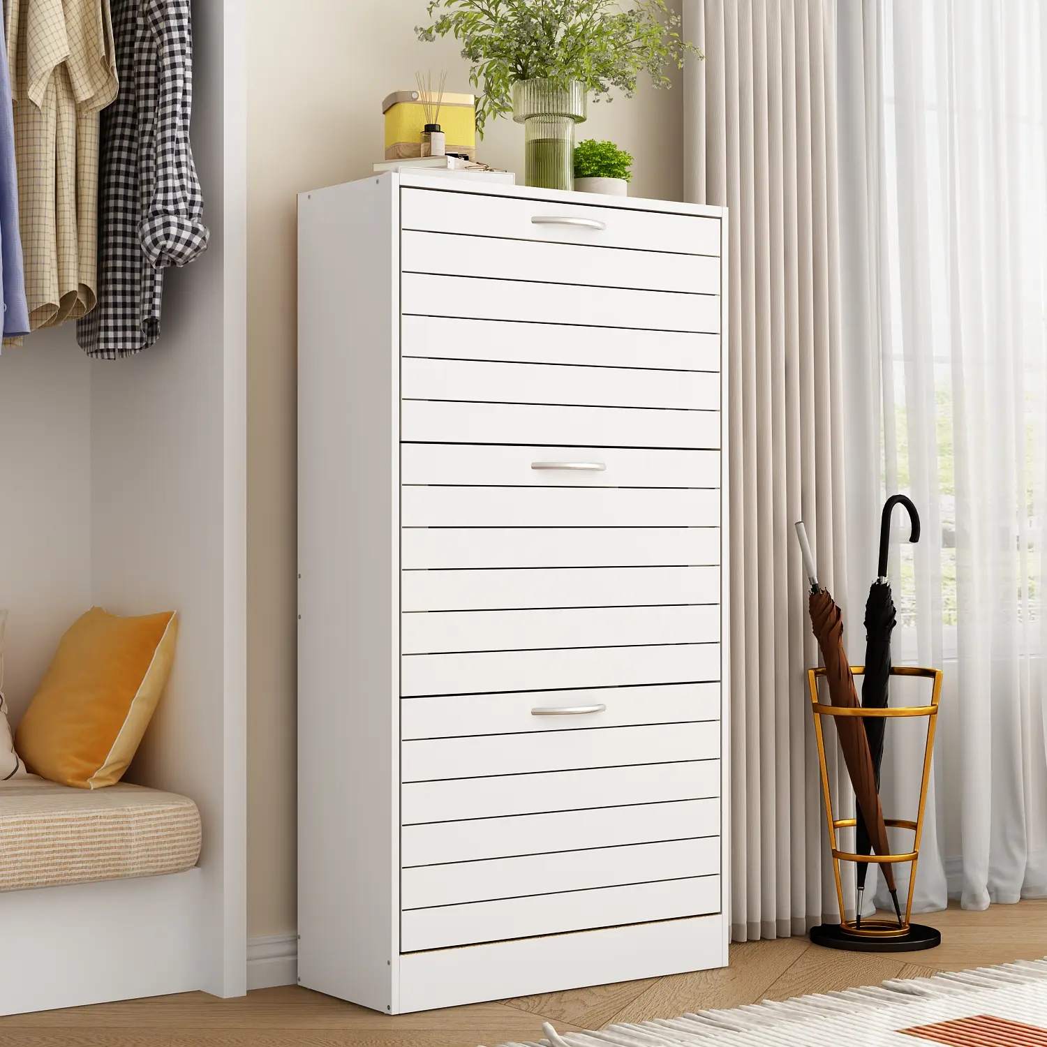 FUFU&GAGA Sturdy Wooden 3-Drawer Shoe Storage Cabinet With Ventilated Doors - 3-Tier Shelf, Multi-Shoe Organizer Hallway Furniture, Wooden Shoe Rack, Shoe Rack Organizer