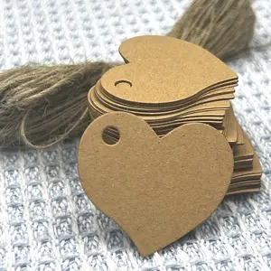 100pcs Vintage Kraft Paper Heart-Shaped Tags, Includes 20m Jute Rope, Double-Sided Blank Gift Labels, Handwritten Info Cards, 1.57x1.77 Inches, Crafts, Compact Size