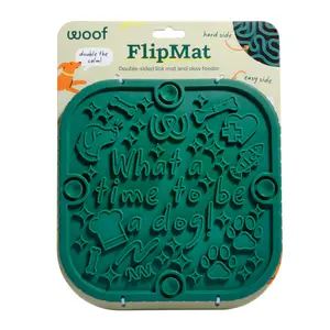 Woof FlipMat, BPA Free Silicone Dog Lick Mat Dual-Sided Slow Feeder with Suction Cups for Enrichment & Calming, Dishwasher Safe