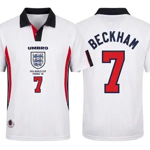 White&Black England 1998 World Cup Retro Jersey David Beckham No 7 Red White Home Soccer Shirt Short Sleeve Classic