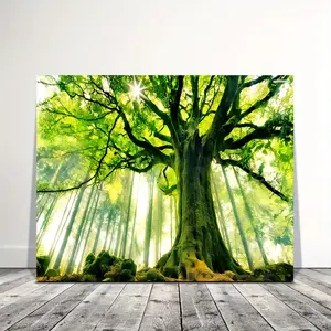Spring Forest Green Tree Canvas Art Print - Large 29.97cm x 39.88cm Wooden Frame Wall Decoration, Suitable for Office, Decorative Artwork