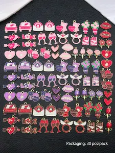 30/50/60pcs Valentine's Day Charms Gold Plated Enamel Pink Red Purple Pendants XOXO Rose Heart Love Charms Pendants for DIY Crafts Valentine Charm Bracelet Necklace Earrings Making Valentine's Day Gifts