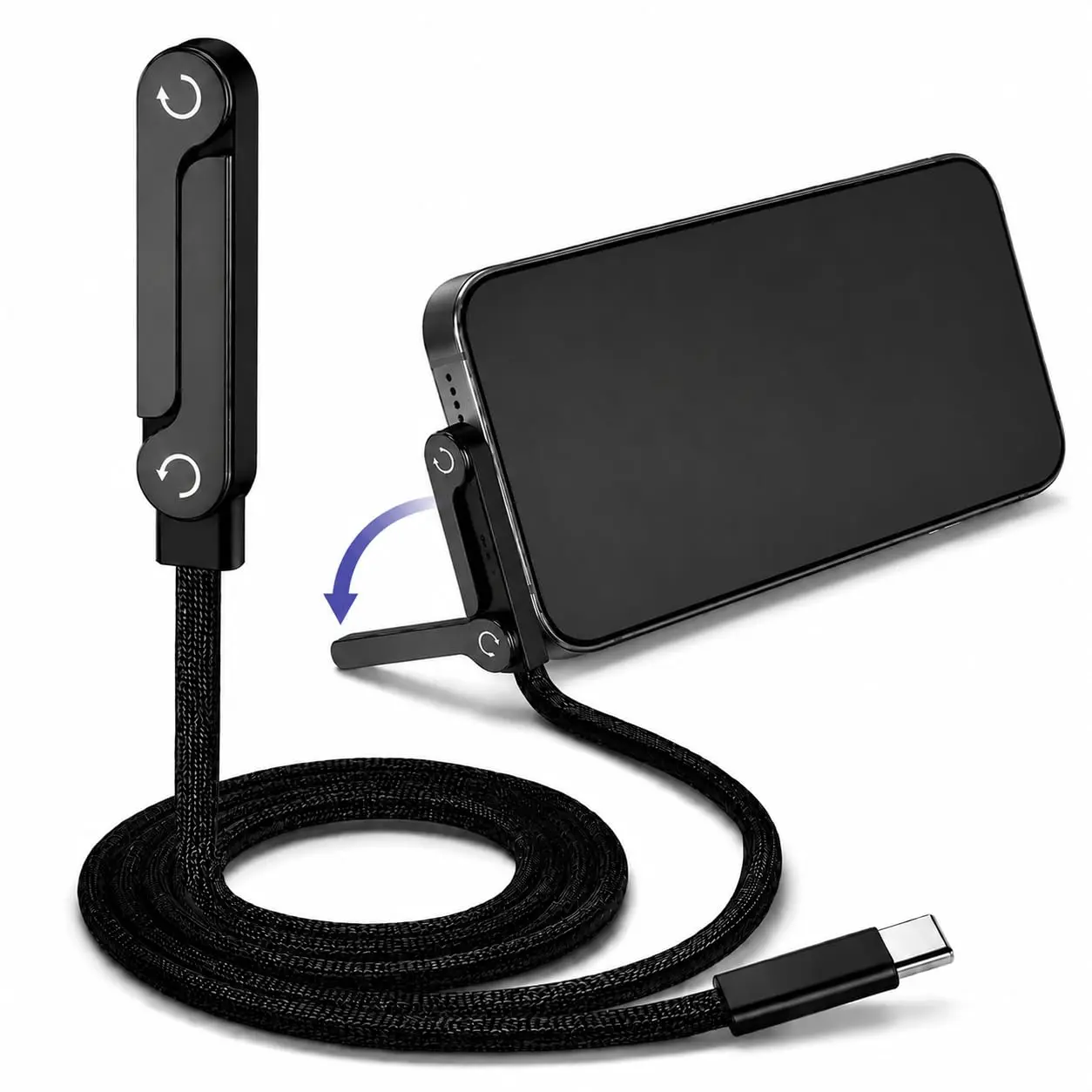 240W USB C to USB C Cable Fast Charging,5FT Invisible Type C Cable with Built-in Phone Stand T-Shaped Foldable Cord,Bent Head & Universal for All Type-C Devices