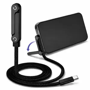 240W USB C to USB C Cable Fast Charging,5FT Invisible Type C Cable with Built-in Phone Stand T-Shaped Foldable Cord,Bent Head & Universal for All Type-C Devices