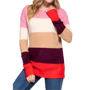 Amelia Long Sleeve Stretchy Crew Neck Color Block Sweater