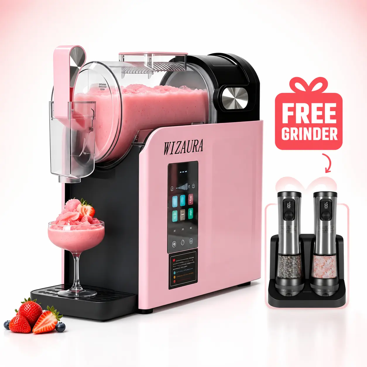 WizAura Slushie Machine - 68oz Large Capacity No Pre-Freezing Ice Required, 6 Preset Modes All-in-2 Frozen Drink Maker with Auto-Clean & Digital Temp Display, Ideal Party & Holiday Gift for Margaritas, Smoothies, Milkshakes