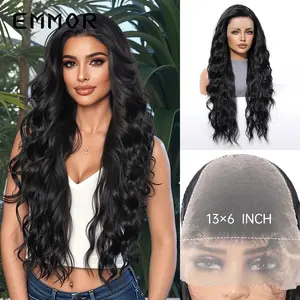 New 13X6 Large Area Imported Silk Middle Part Black Big Wave Long Curly Lace Wig Full Head Hairstyle