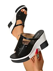 Women's Hollow Out Wedge Sandals, Breathable PU Leather, Open Toe, Slip-On, Perfect for Vacation, Date, Commute, Comfortable & Stylish