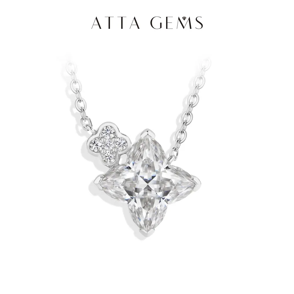 ATTAGEMS 3.0CT Four-Leaf Clover Cut Synthetic Moissanite Necklace for Women 925 Sterling Silver Necklace Marriage Engagement Fashion Jewelry Gift Daily Wear Summerwins N068