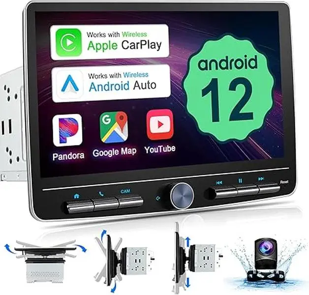 Double Din Car Stereo: 10 Inch Android Double Din Radio Head Unit Touch Floating Screen Compatible with Apple Carplay Android Auto, 8-Core 5.1 CHN Car Audio with Cam, AM/FM, Navi, SWC, MIC