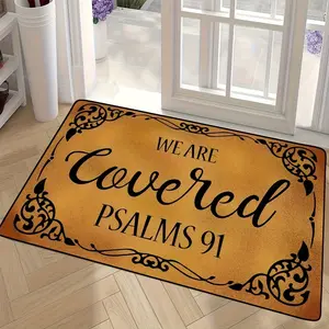 Bible Verse Doormat We Are Covered Psalms 91 Religious Inspirational Entryway Rug Elegant Gold Black Floral Border Design for Home Front Door Indoor Outdoor Use Faith Based Welcome Floor Mat for Living Room Bedroom Decor Decorative Rug Home Decor Rugs