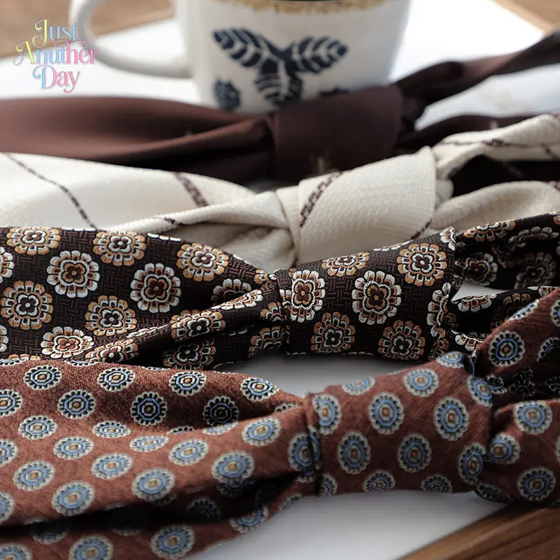 Men's 8CM Wide Maillard Color Ties, Vintage Brown & Beige Floral/Geometric Pattern Neckties, Formal Business Neckwear for Work & Office