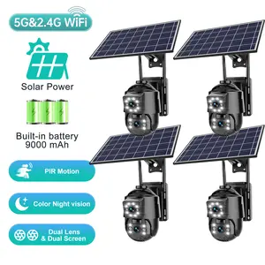 Solar Security Camera 8MP Dual Lens 4K 5G/2.4G Wireless 355° Pan/Tilt Night Vision Two-Way Audio PIR Motion Detection Smart Alarms IP65 Waterproof Non-Stop Power Supply