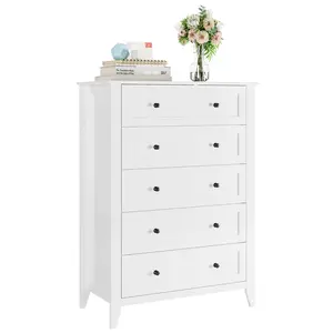 5 Drawer Dresser For Bedroom Black Tall Wooden Chest Of Drawers Vertical Clothes Storage Cabinet For Closet Living Room Hallway And Office 41 Inch