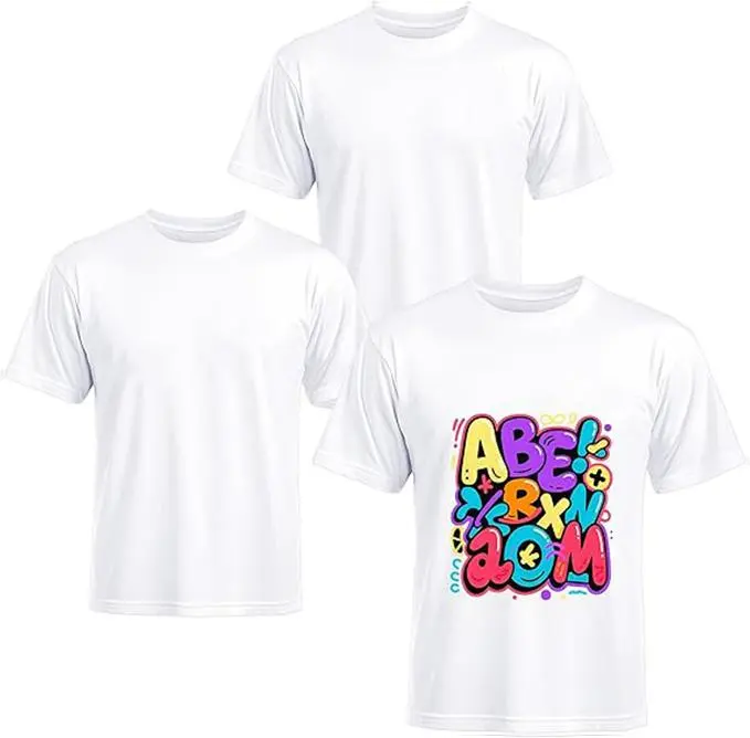 Joyclub 3 PCS White Polyester T Shirts Bulk Sublimation Blanks Unisex Wholesale Crew Neck Short Sleeve for Heat Transfer DIY Oversize Casual