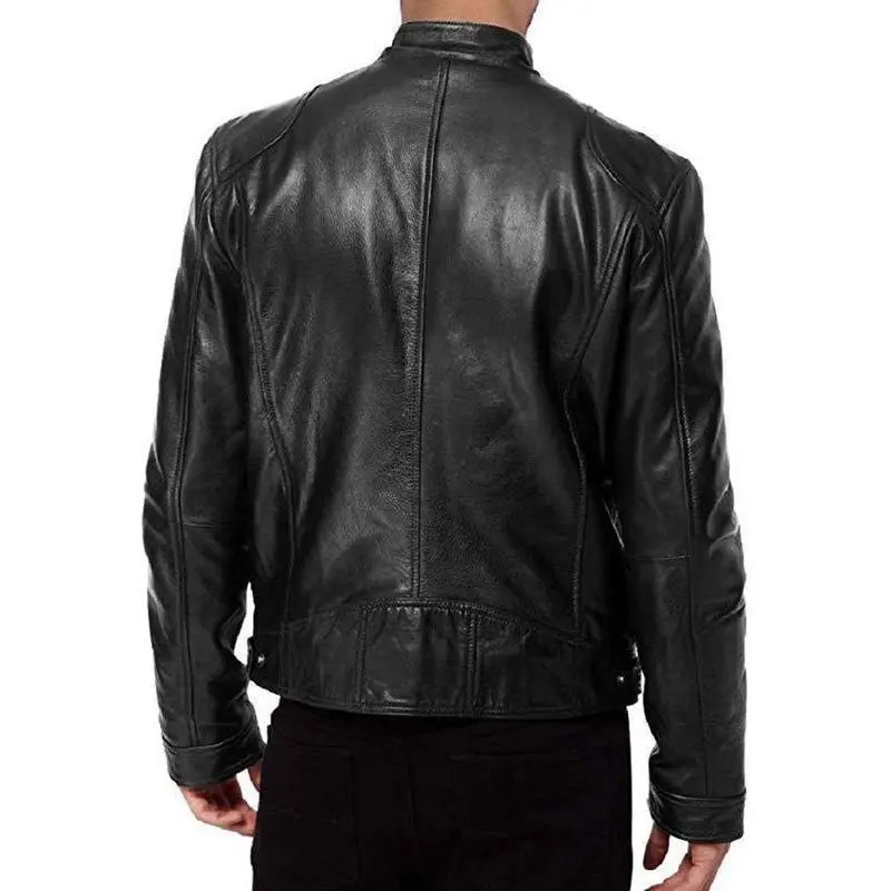 Men's Motorcycle Jacket Coat in Genuine Lambskin Leather, Vintage Biker Style with Multiple Pockets, Natural Hide, Menswear, Coats, Long Sleeve, Genuine Leather, Tops, True Fit, Patch Pocket, Refer To Size Chart, Standard Sizes, No, Proper Fit