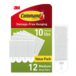 Picture Hanging Strips, White, Damage Free Decorating, 12 Pairs Organiser