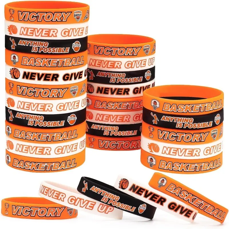 24pcs Basketball Silicone Wristbands, Motivational Sports Accessories, Team Awards, Party Gifts, Basketball Games, Events, Bulk